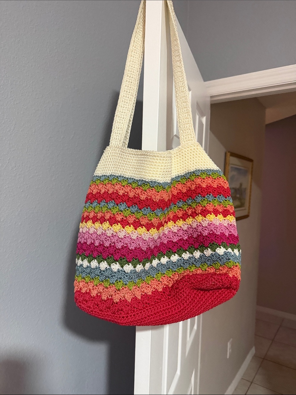 The Sak Crochet Multicolor Shoulder Bag in Cream, Red, Pink, Green, Blue